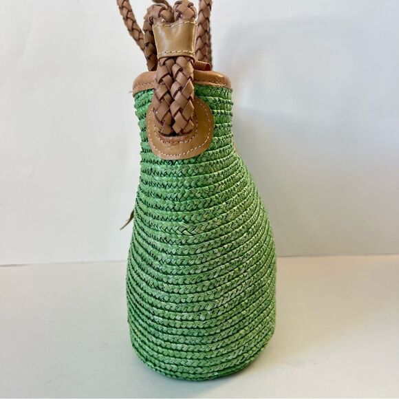 VTG Donna Dixon Kelly Green Braided Handle Raffia Woven Shoulder Bag Purse - Picture 7 of 15
